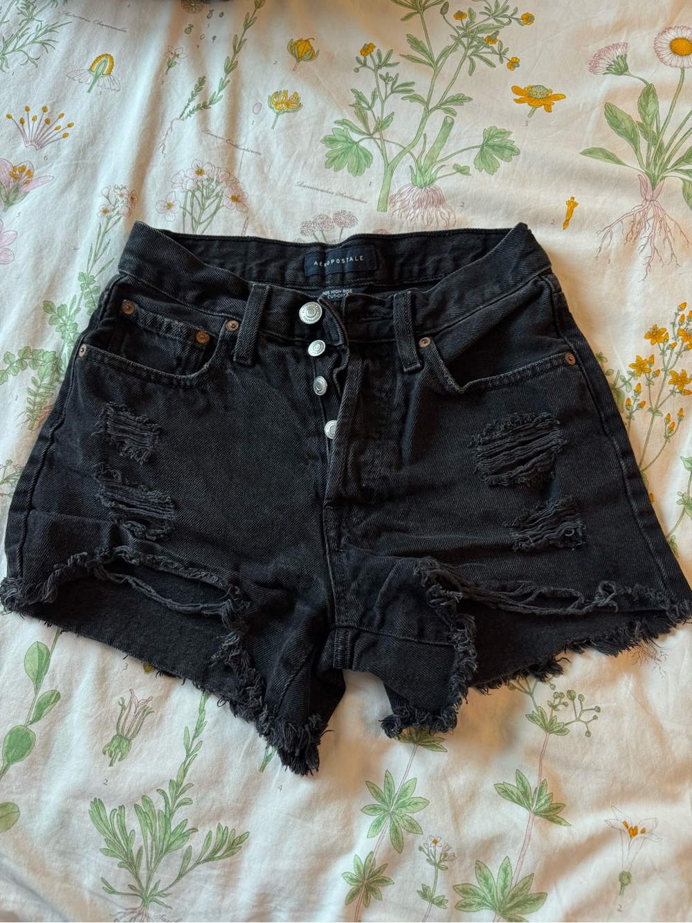 Aeropostale Black Distressed High-Rise Denim Shorts